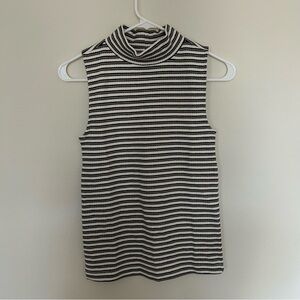 LOFT Black & White Striped Sleeveless Turtleneck Tank